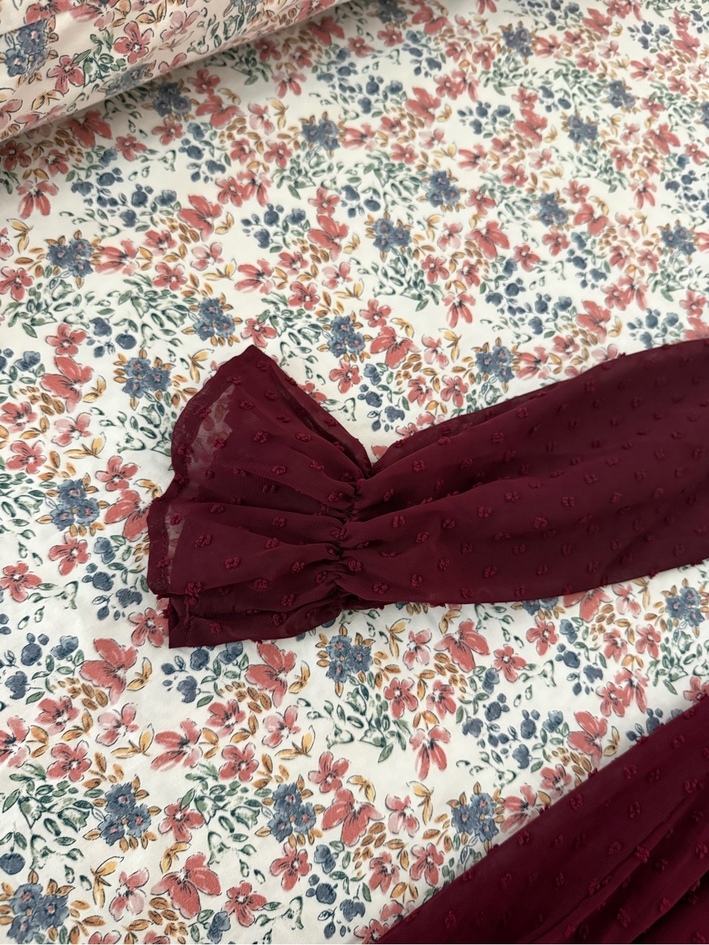 Burgundy Long Sleeve V-Neck Midi Dress - Picture 2 of 2
